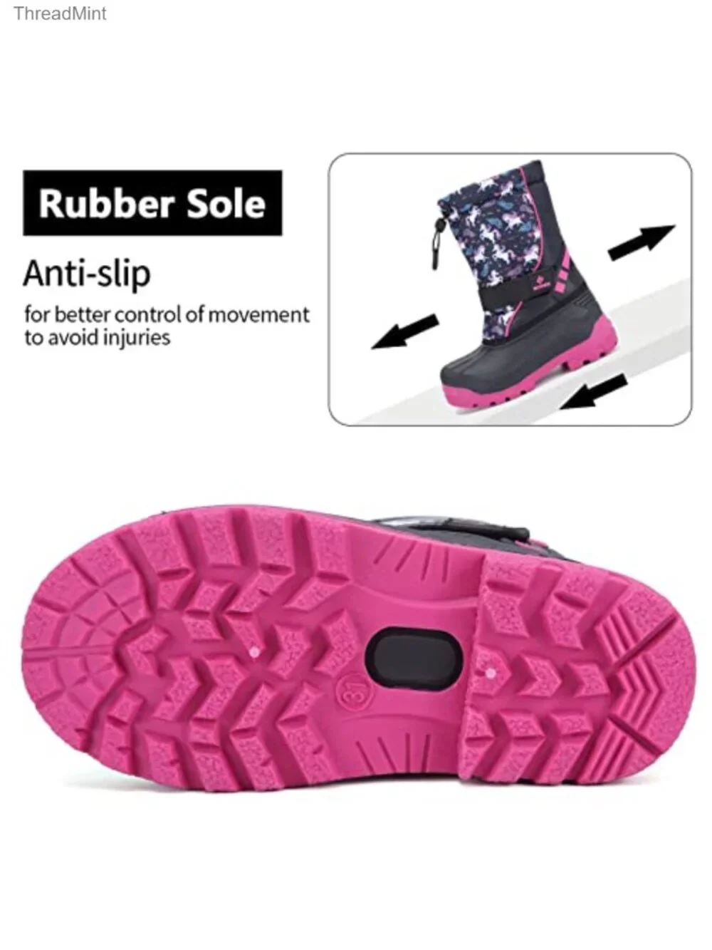 Kids Waterproof Snow Boots Fur Lined Bungee Closure Non-Slip Rubber Sole Winter